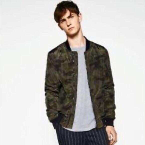 Zara Man Nylon Camo Gorpcore Water Resistant Military Bomber Jacket M - Picture 1 of 10